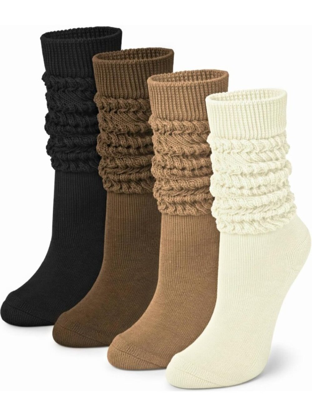 Cozy Slouchy Knee High Socks for Women - 4 Pairs Long Boot Socks, Fashionable